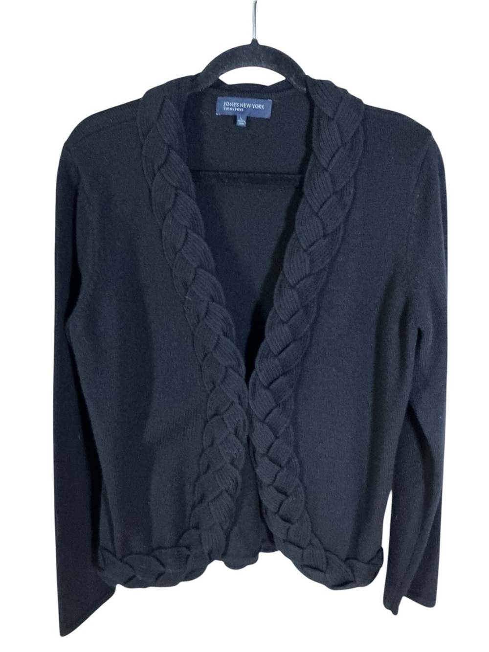 Jones New York Signature Collection Black Braided Cardigan Sweater Large